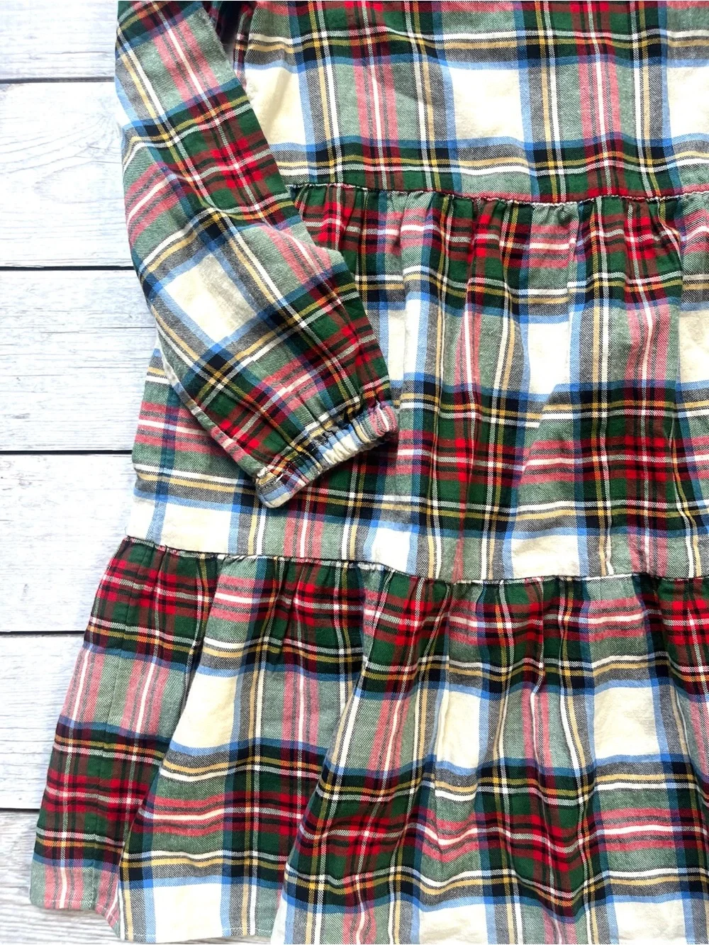 GAP Girls Plaid Tiered Long-Sleeve Dress - Cream, Red & Green